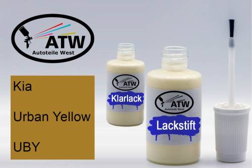 Kia, Urban Yellow, UBY: 20ml Lackstift + 20ml Klarlack - Set, von ATW Autoteile West.